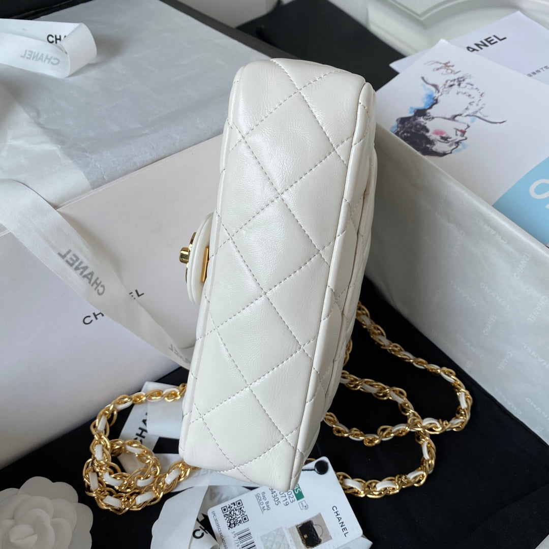 Chanel Flap Bag Gold Top Handle White