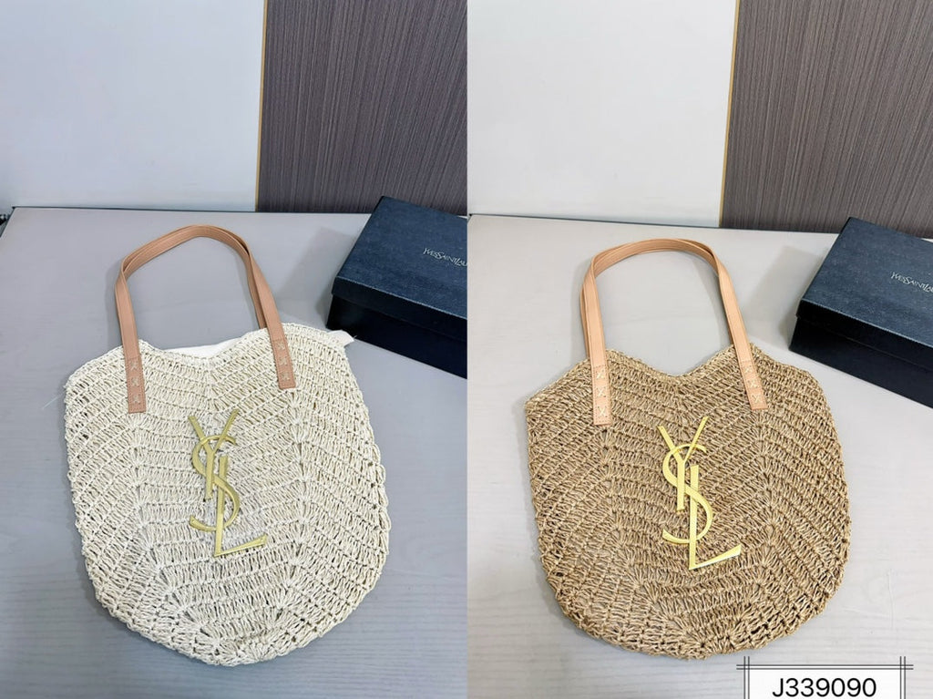 YSL Saint Laurent Vacation Casual Raffia Woven Tote Bag