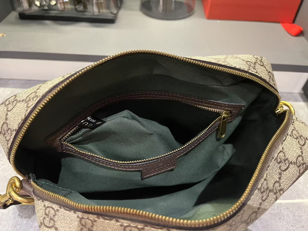 Gucci Ophidia Medium GG Supreme Canvas Shoulder Crossbody Bag with Web Stripe and Leather Trim
