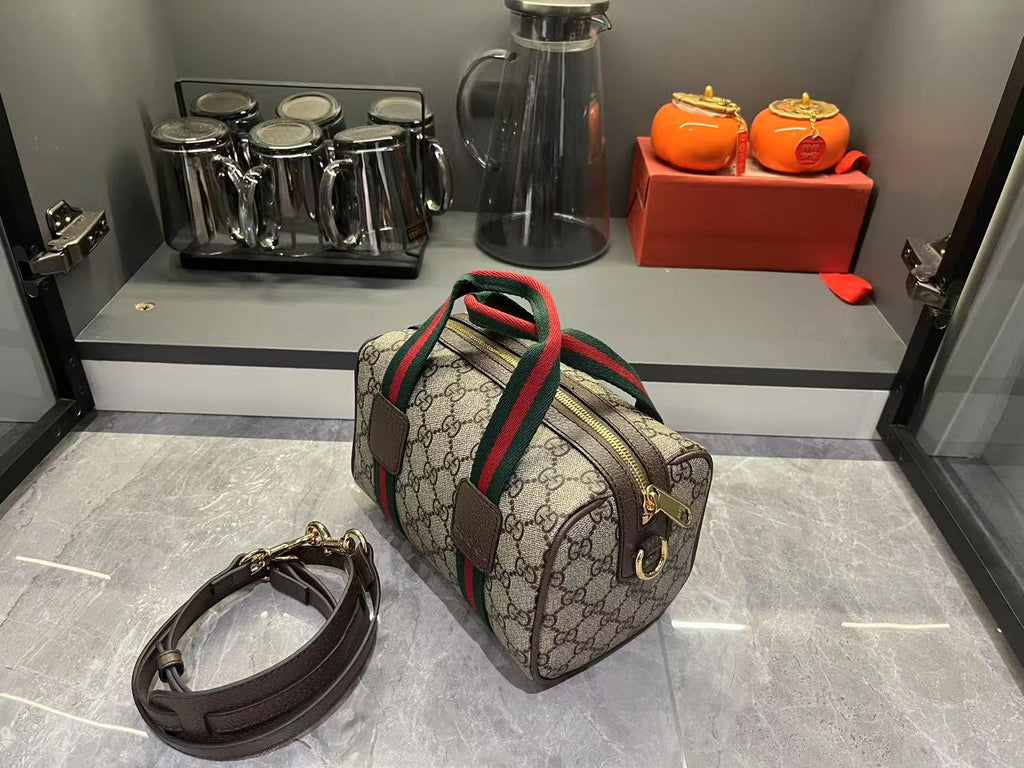 Gucci Mini GG Handbag - Beige and Dark Brown
