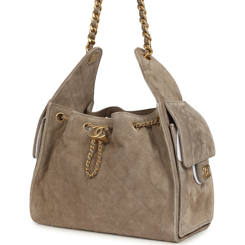 Chanel Small 25 Hobo Grey Suede Hobo Bag