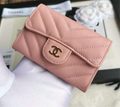 Chanel Caviar Chevron Quilted Compact Flap Wallet Pink - Matte Pink