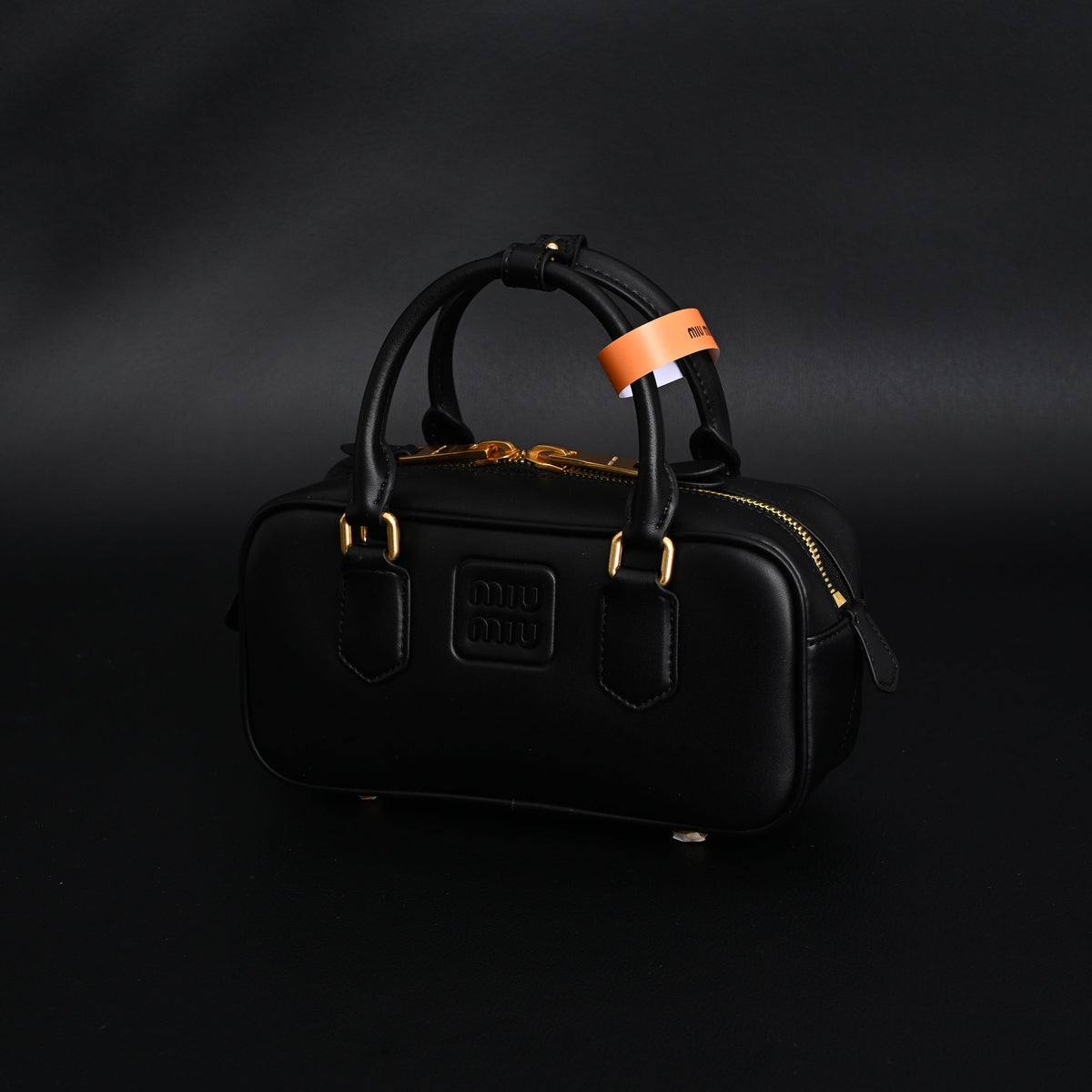 Miu Miu Black Matelassé Leather Satchel Bag – Mini Top Handle - Black with Gold-Tone Accents