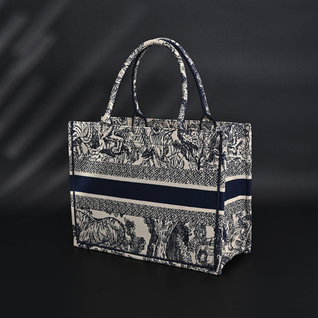 Dior Book Tote Bag – Blue Toile De Jouy Embroidery - Blue with Toile De Jouy Pattern