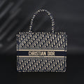Christian Dior Large Book Tote – Blue Oblique Embroidery - Blue with Beige Contrast