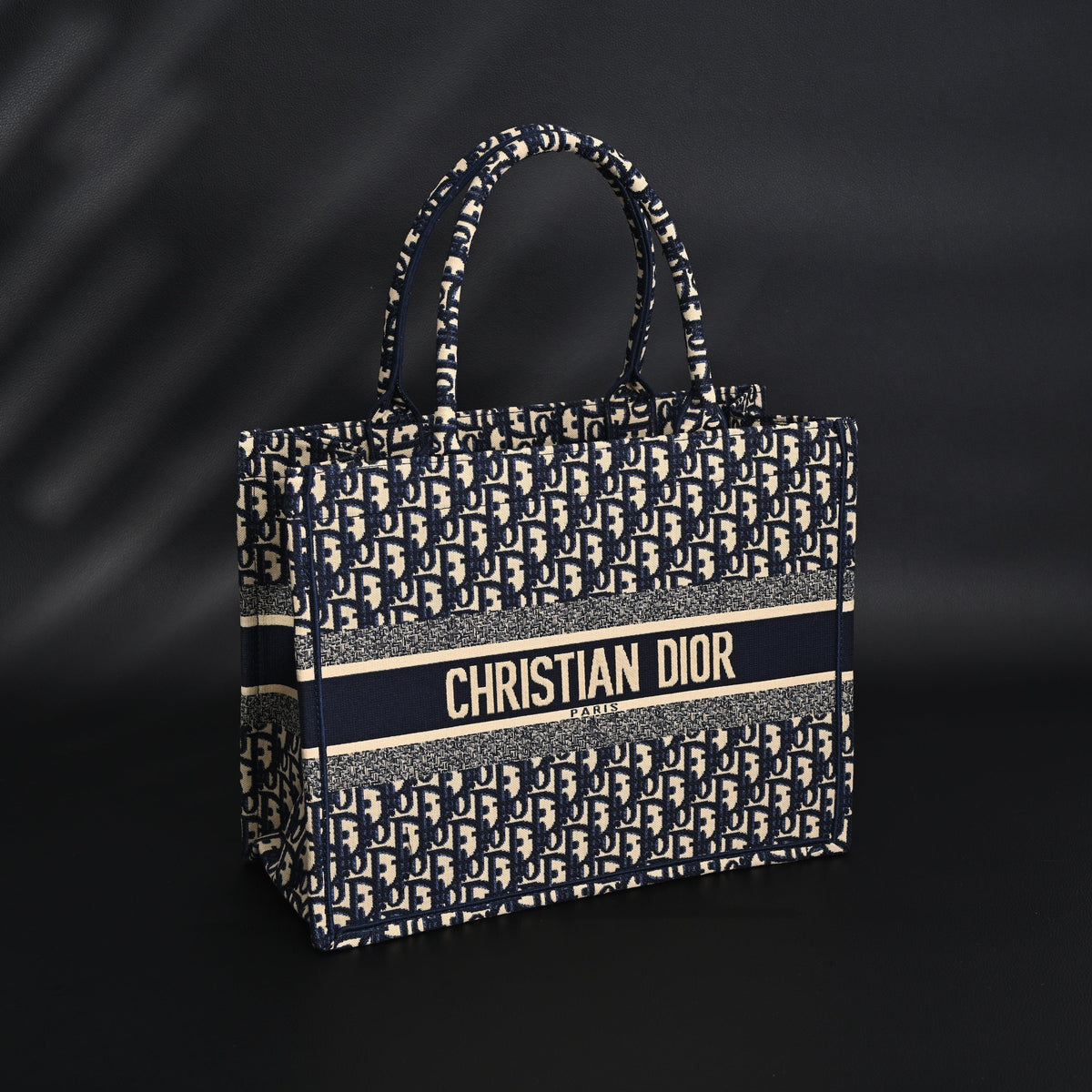 Christian Dior Large Book Tote – Blue Oblique Embroidery - Blue with Beige Contrast