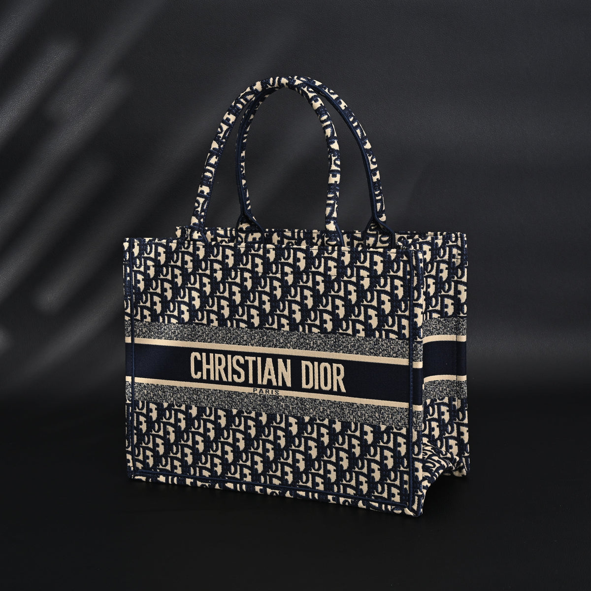 Christian Dior Large Book Tote – Blue Oblique Embroidery - Blue with Beige Contrast