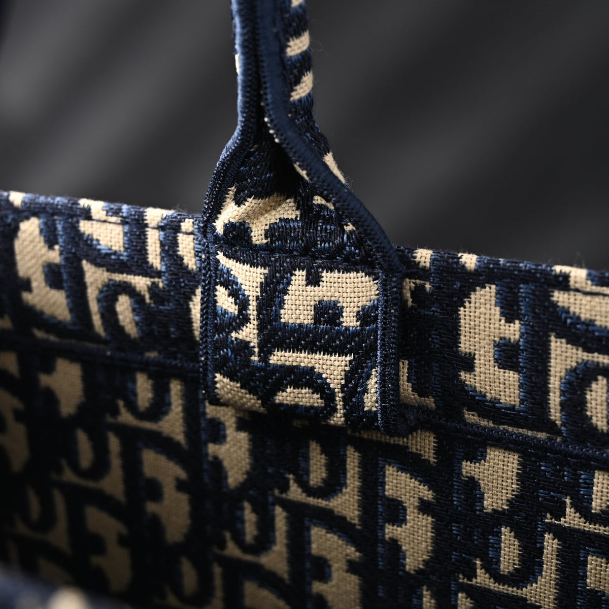 Christian Dior Large Book Tote – Blue Oblique Embroidery - Blue with Beige Contrast