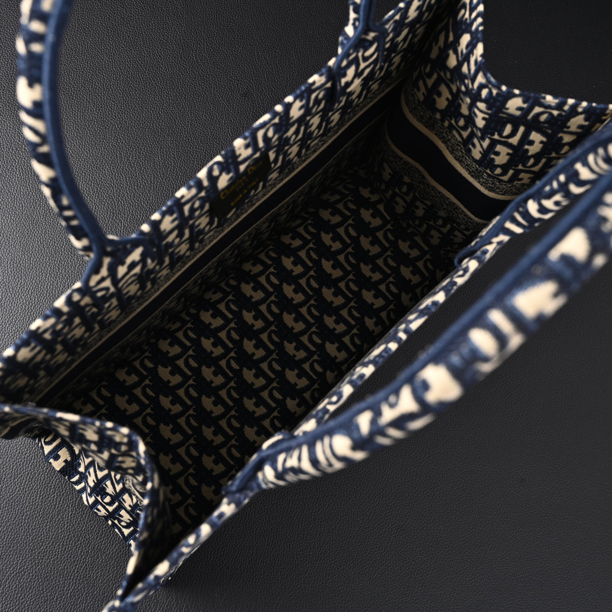Christian Dior Large Book Tote – Blue Oblique Embroidery - Blue with Beige Contrast