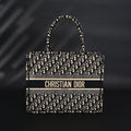 Christian Dior Medium Book Tote – Black Oblique Embroidery - Black with Beige Contrast
