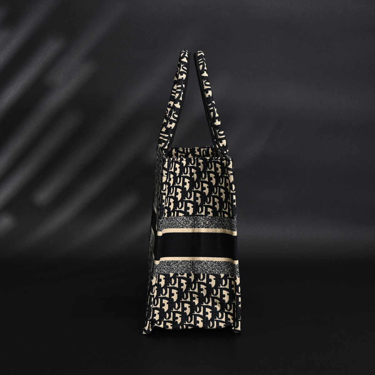 Christian Dior Medium Book Tote – Black Oblique Embroidery - Black with Beige Contrast
