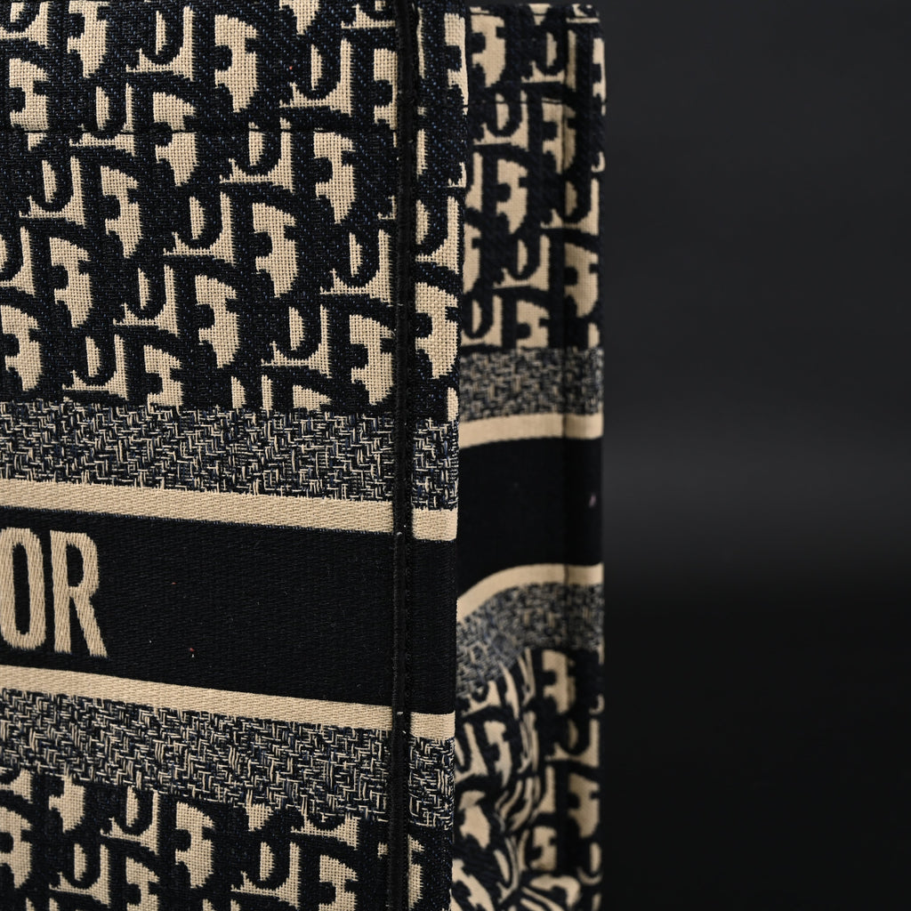 Christian Dior Medium Book Tote – Black Oblique Embroidery - Black with Beige Contrast