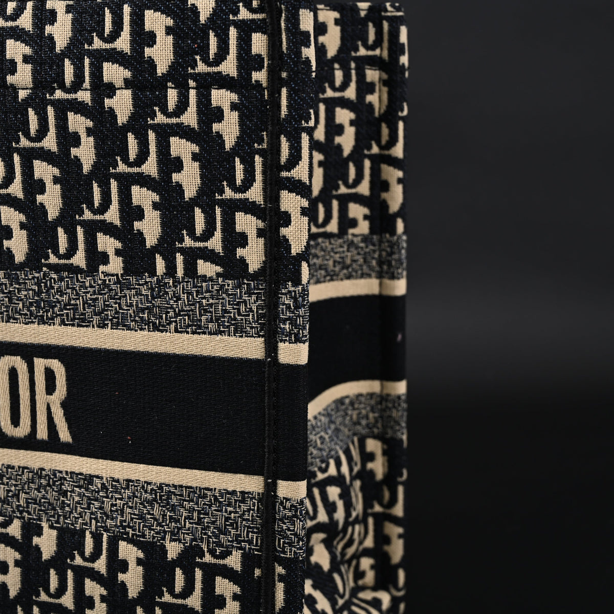 Christian Dior Medium Book Tote – Black Oblique Embroidery - Black with Beige Contrast