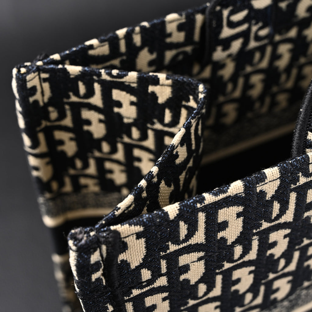 Christian Dior Medium Book Tote – Black Oblique Embroidery - Black with Beige Contrast