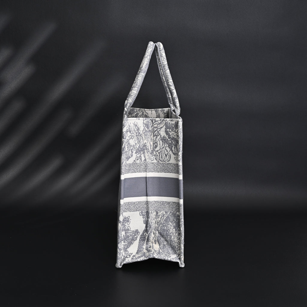 Christian Dior Large Book Tote – Toile De Jouy Embroidery - Classic Grey