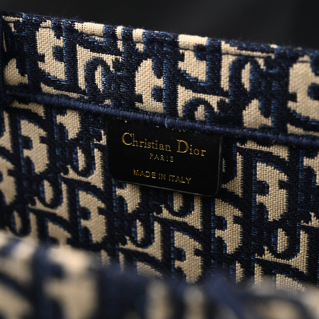 Christian Dior Large Book Tote – Blue Oblique Embroidery - Navy Blue