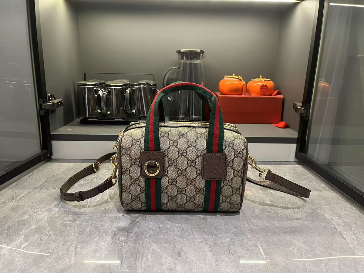 Gucci Mini GG Handbag - Beige and Dark Brown