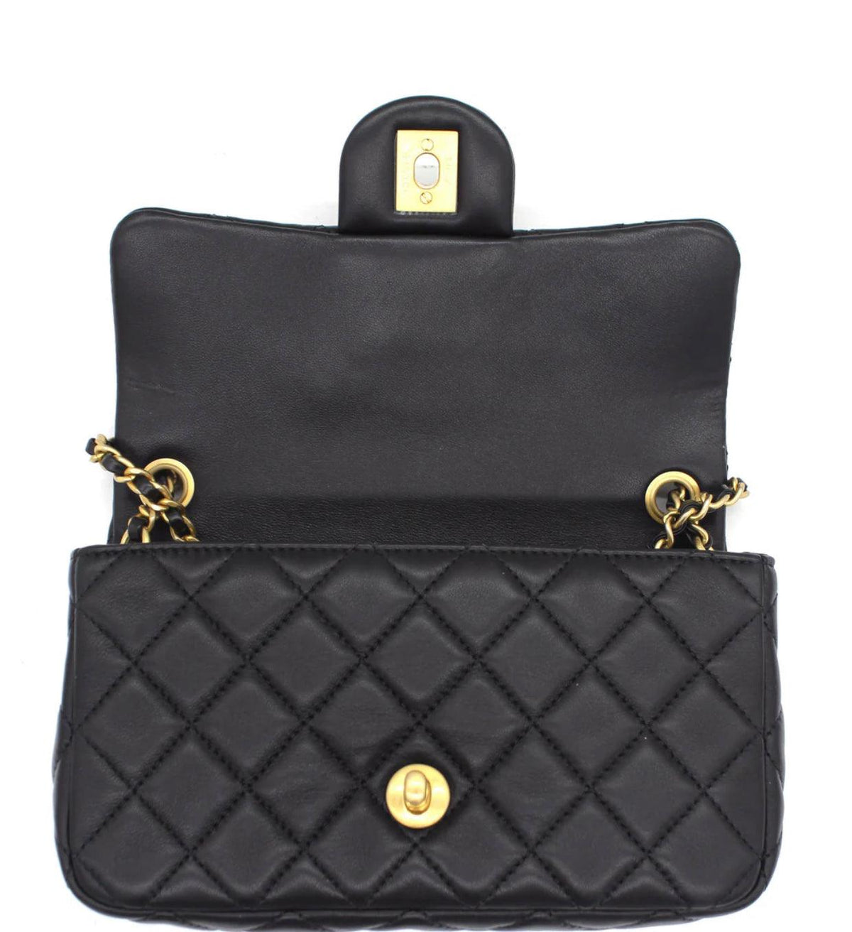 Chanel Pearl Crush Mini Rectangular Flap Bag - Black with Aged Gold-Tone Hardware
