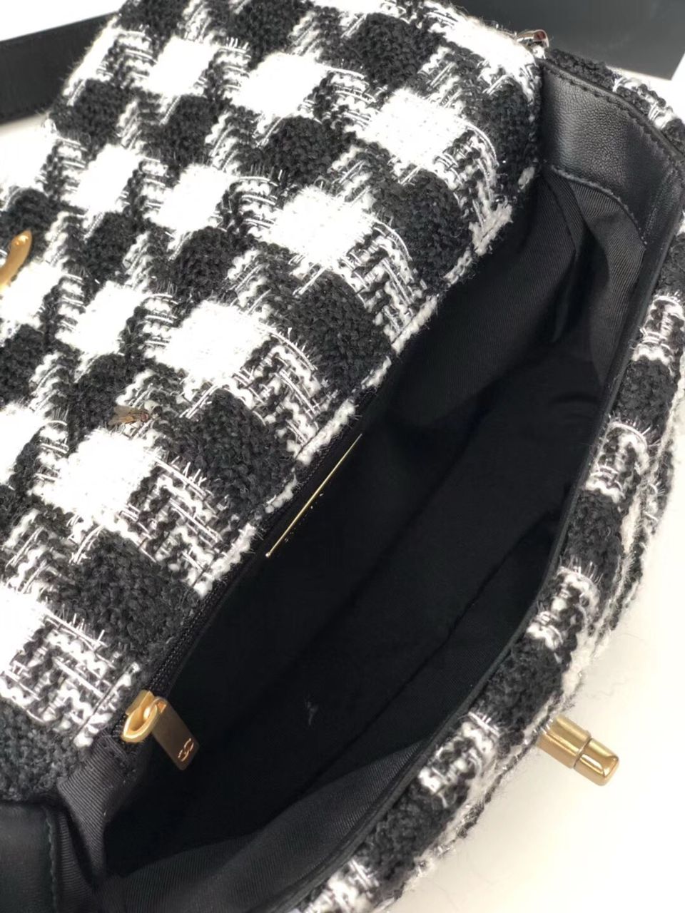 Chanel 19 Black and White Wool Tweed Small Flap Bag