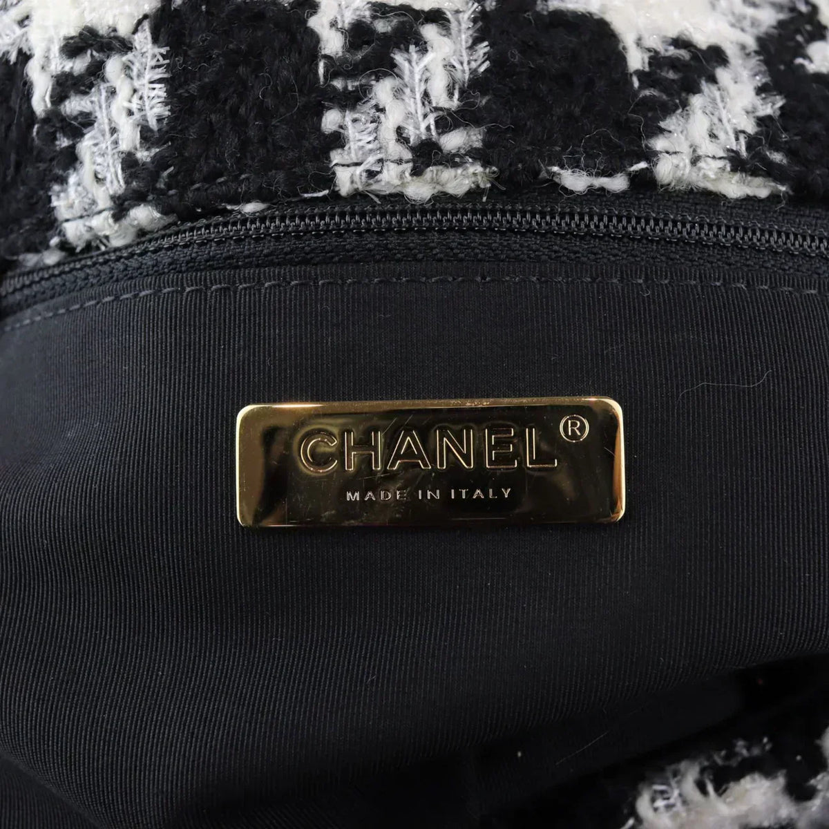 Chanel 19 Black and White Wool Tweed Small Flap Bag