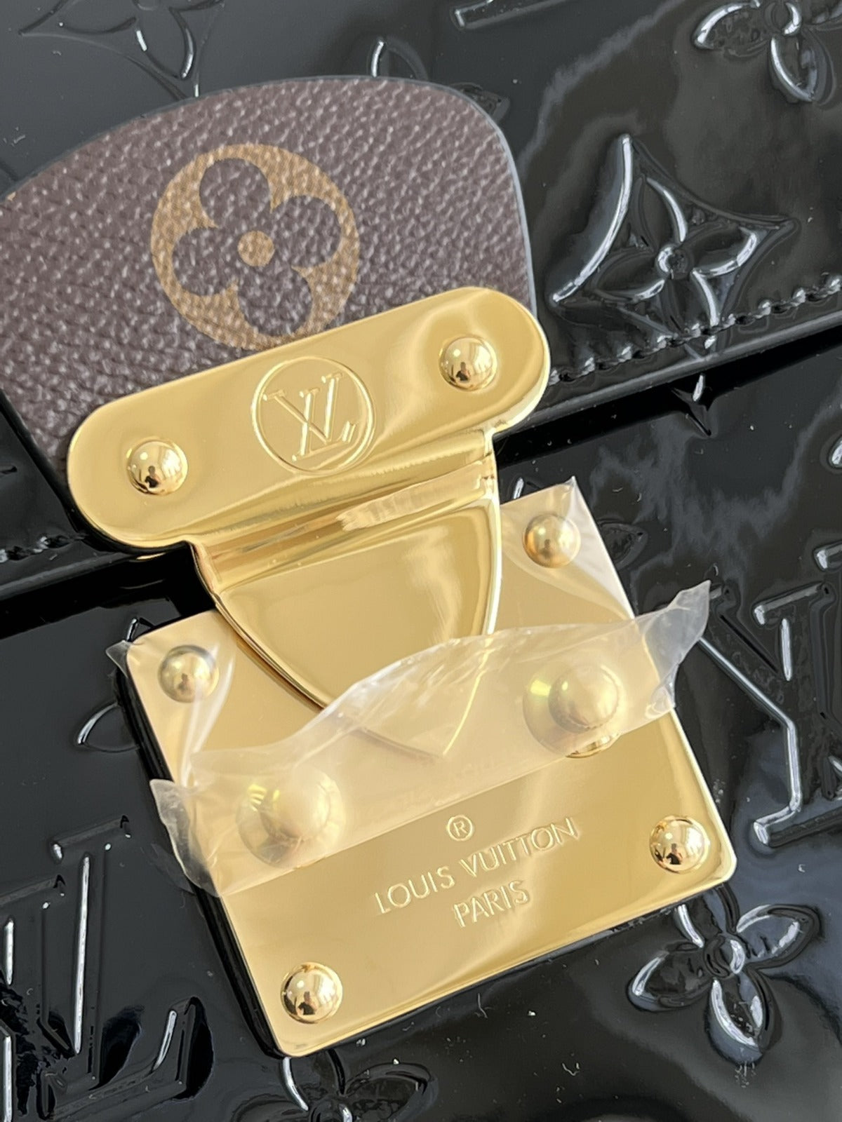 LV Spring Street Nm Monogram Vernis Leather Handle Crossbody Bag with Top Handle and Removable Strap