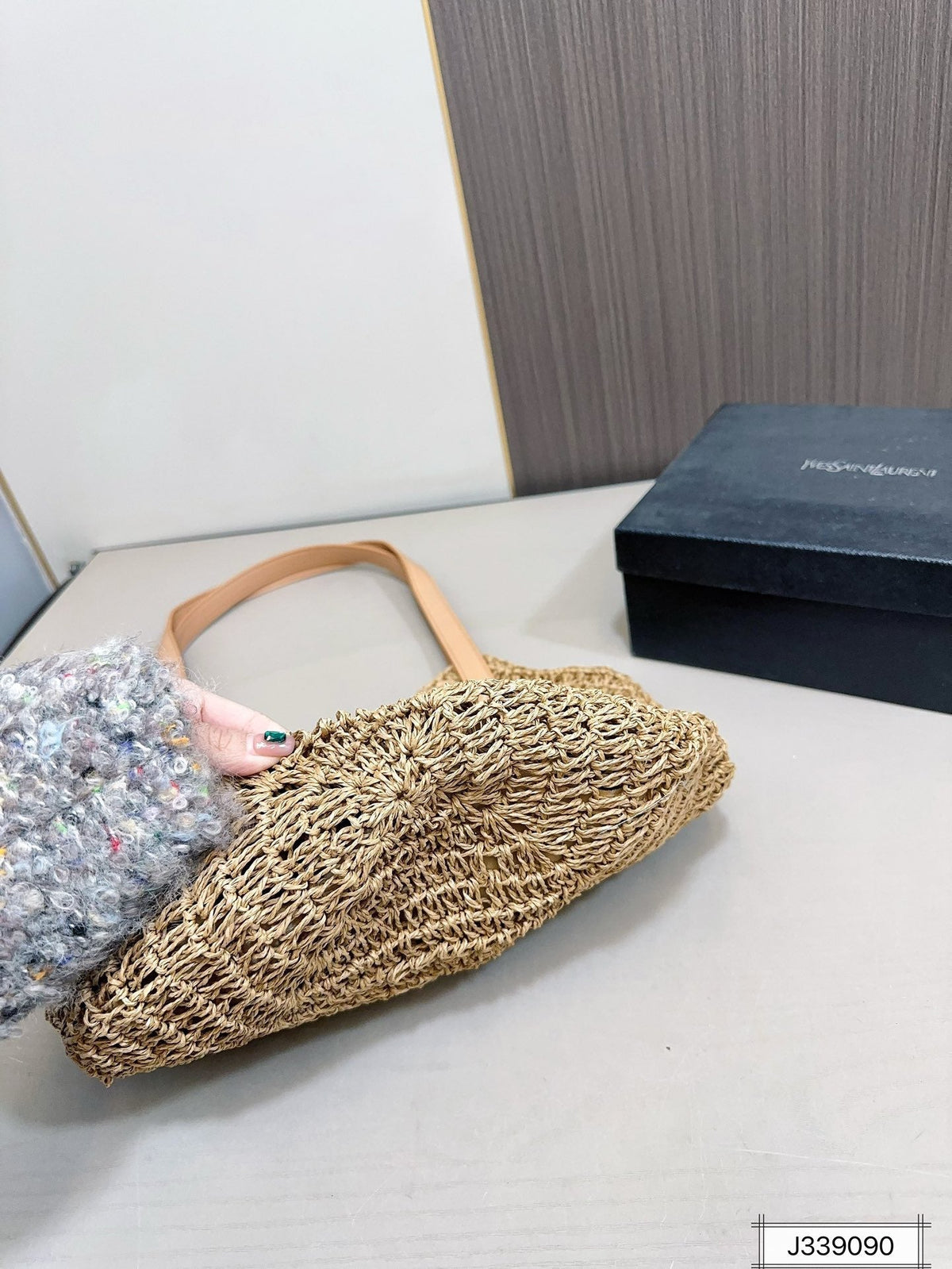 YSL Saint Laurent Vacation Casual Raffia Woven Tote Bag