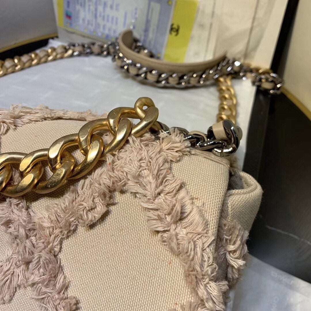 Chanel 19 Medium Denim Flap Bag Beige