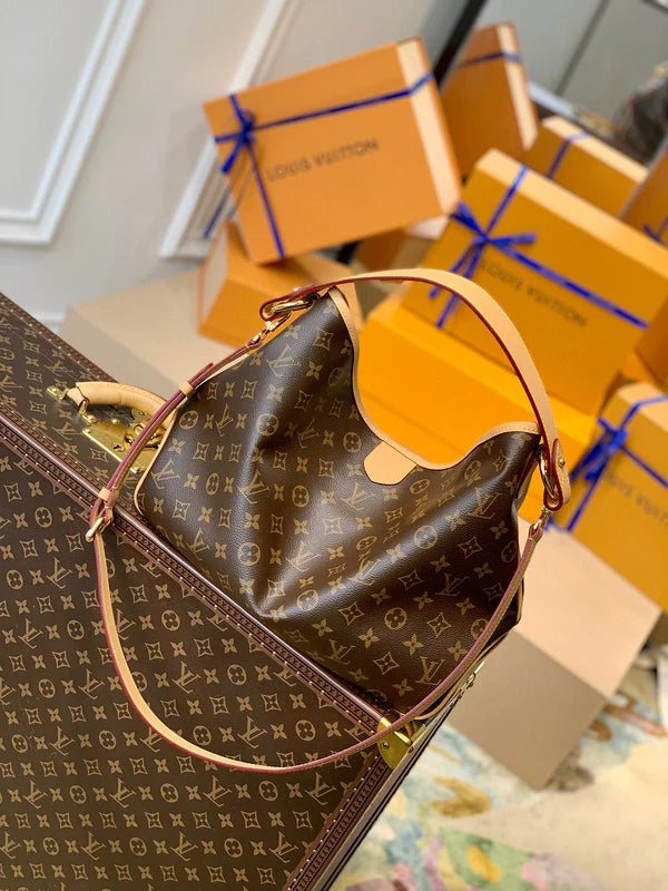 LV Graceful PM Monogram Canvas Tote Shoulder Bag with Leather Trim and Magnetic Closure - Khaki