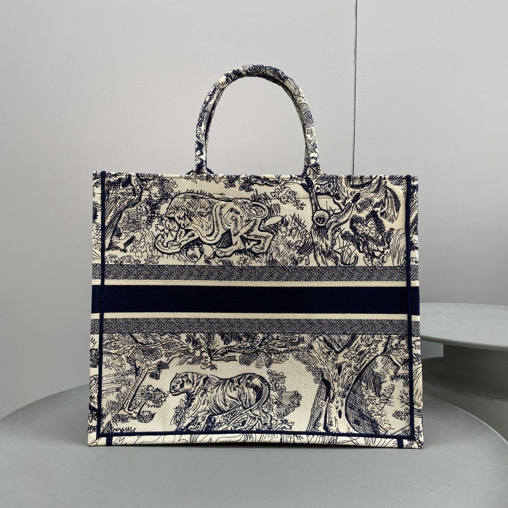 Dior Book Tote Large Blue Toile De Jouy Embroider
