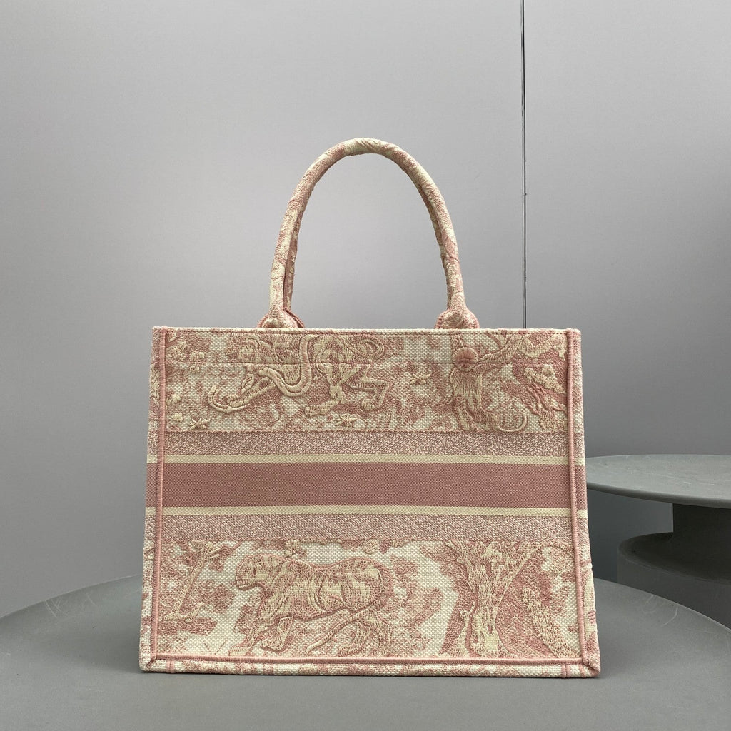 Dior Book Tote Mediumpink Toile De Jouy Embroider