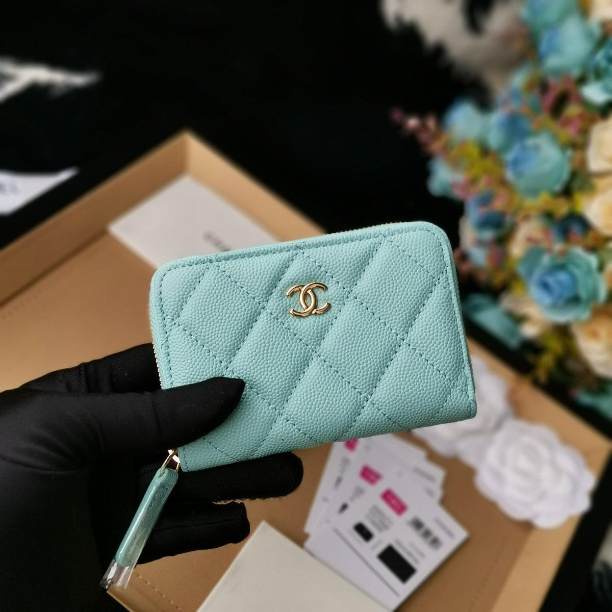 Chanel Zip Coin Wallet Tiffany Blue