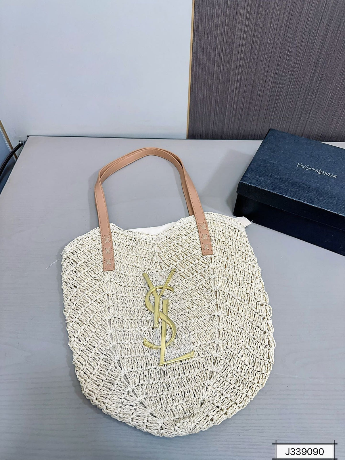 YSL Saint Laurent Vacation Casual Raffia Woven Tote Bag