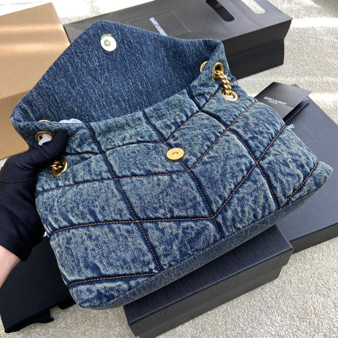 YSL Puffer Denim Bag - Blue