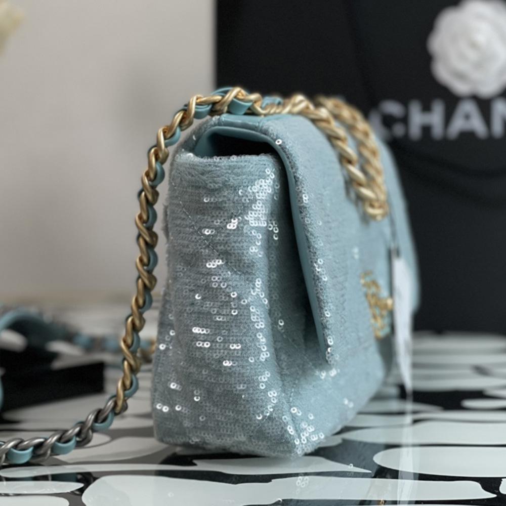 Chanel Sequin Quilted Medium Flap Bag - Sky Blue