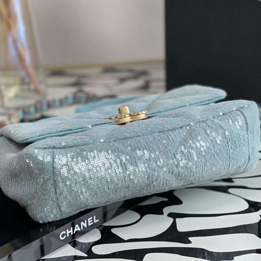 Chanel Sequin Quilted Medium Flap Bag - Sky Blue
