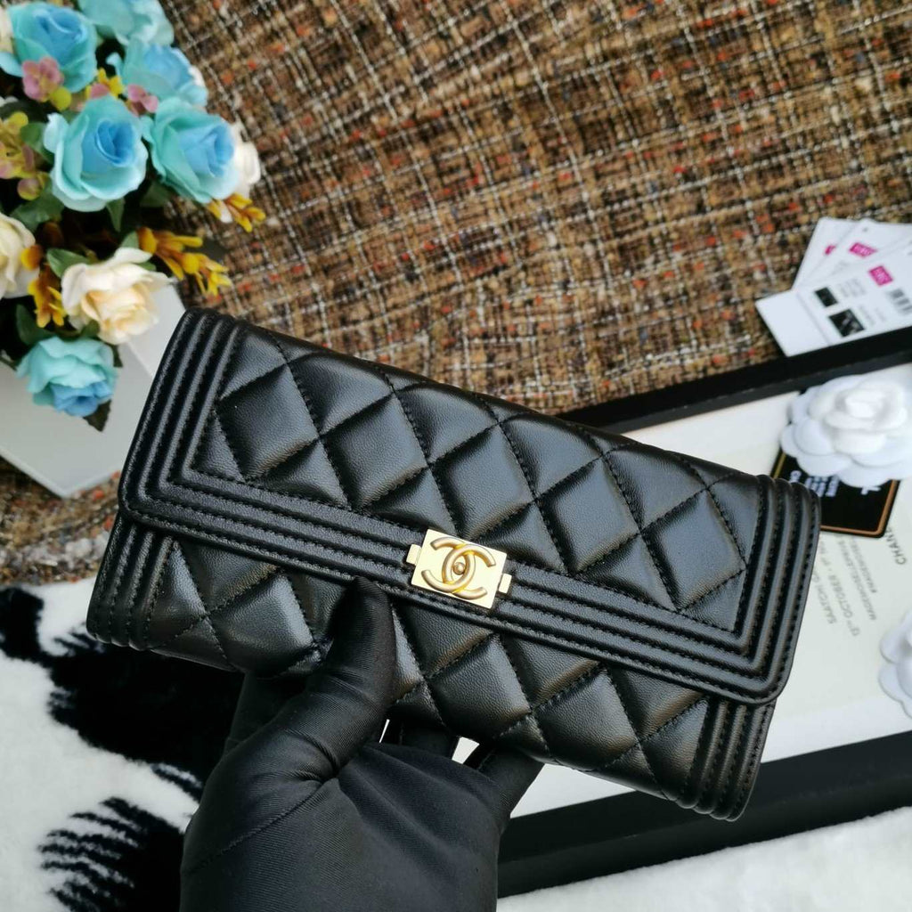 Chanel Boy Long Flap Wallet Lambskin - Black