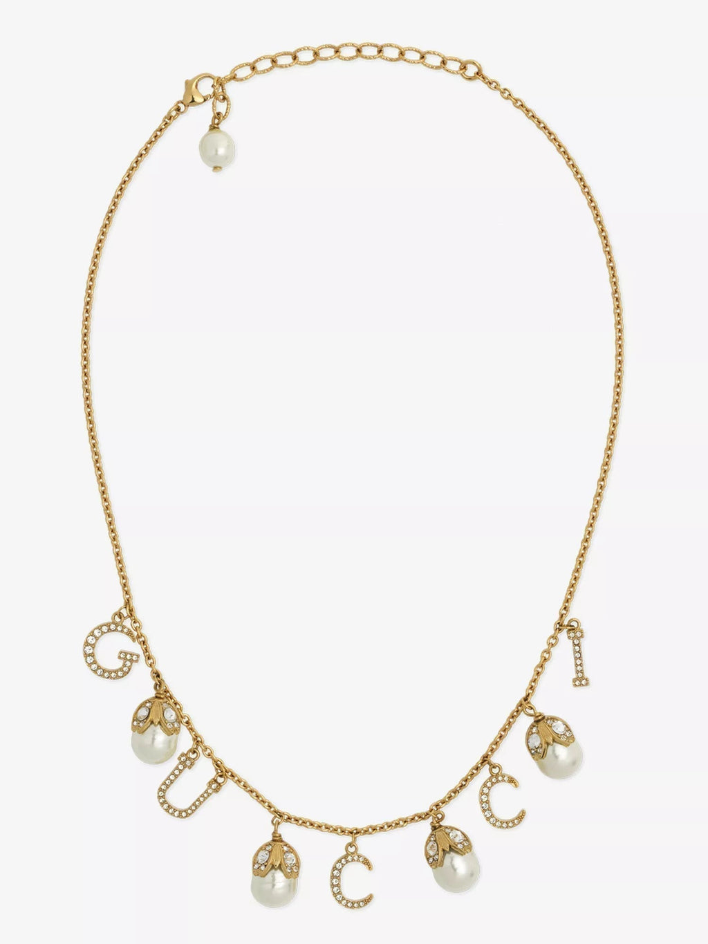 Gucci Double G Logo Plaque Embellished Pearl Necklace