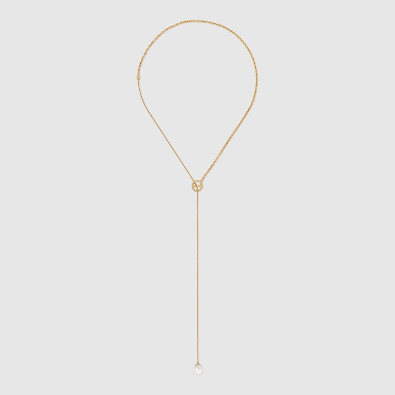Gucci Double G Blondie Pearl Drop Necklace