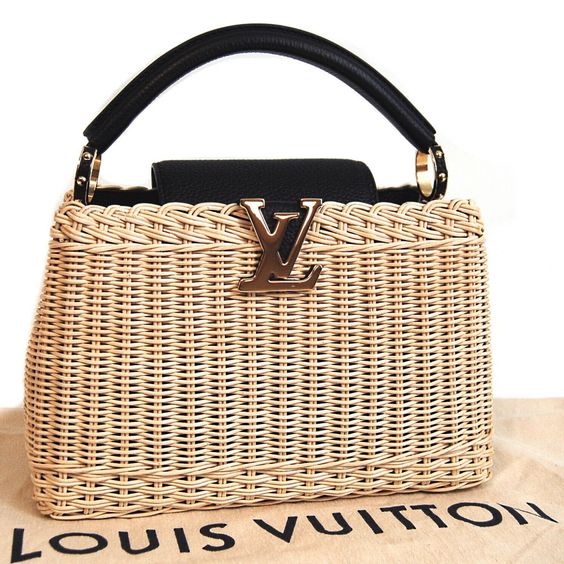 LV Capucines BB Rattan Woven Handle Shoulder Bag with Leather Trim