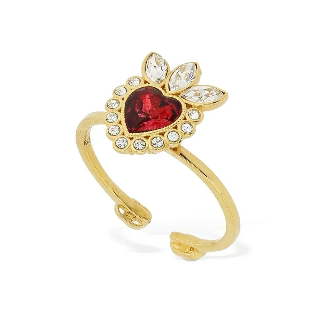 Gucci Double G Crystal Heart Ring - 18K Yellow Gold