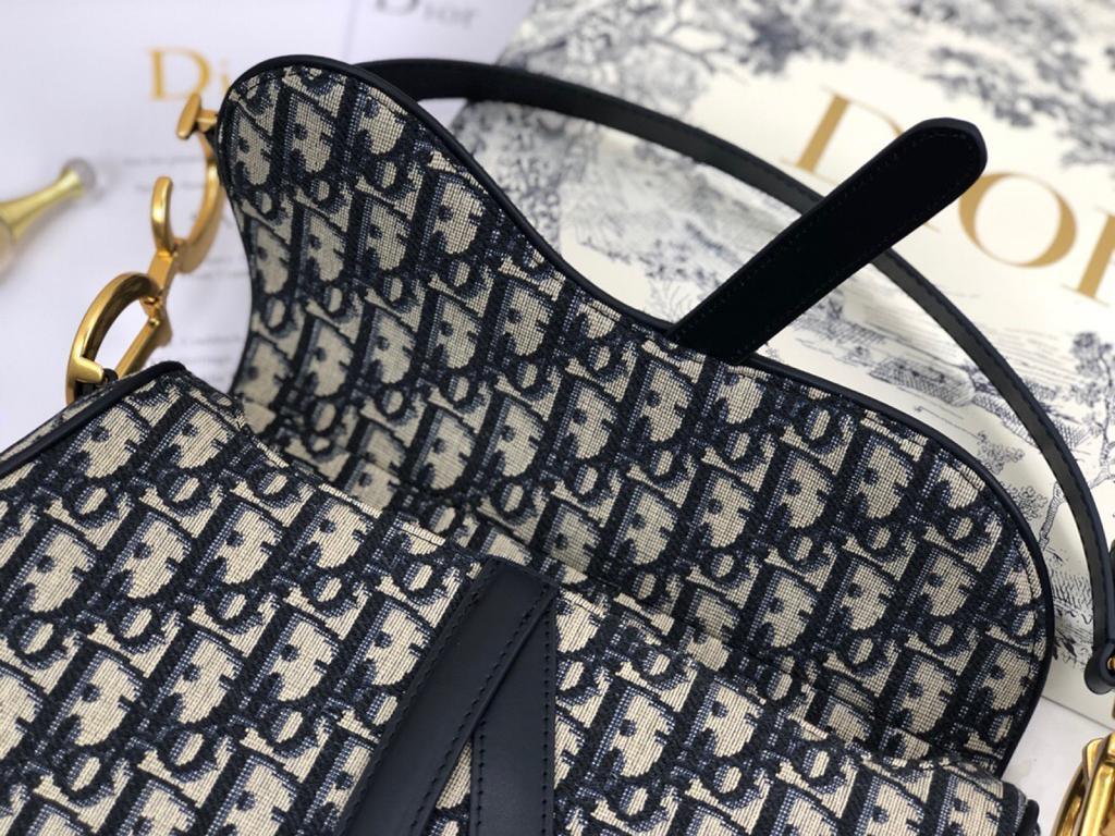 Dior Medium Saddle Bag with Strap Blue Oblique