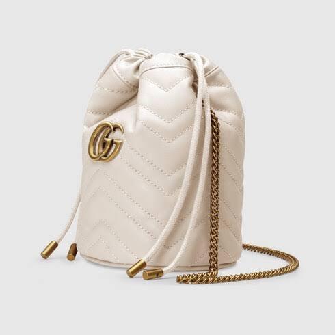 Gucci GG Marmont Mini Bucket Bag White Leather