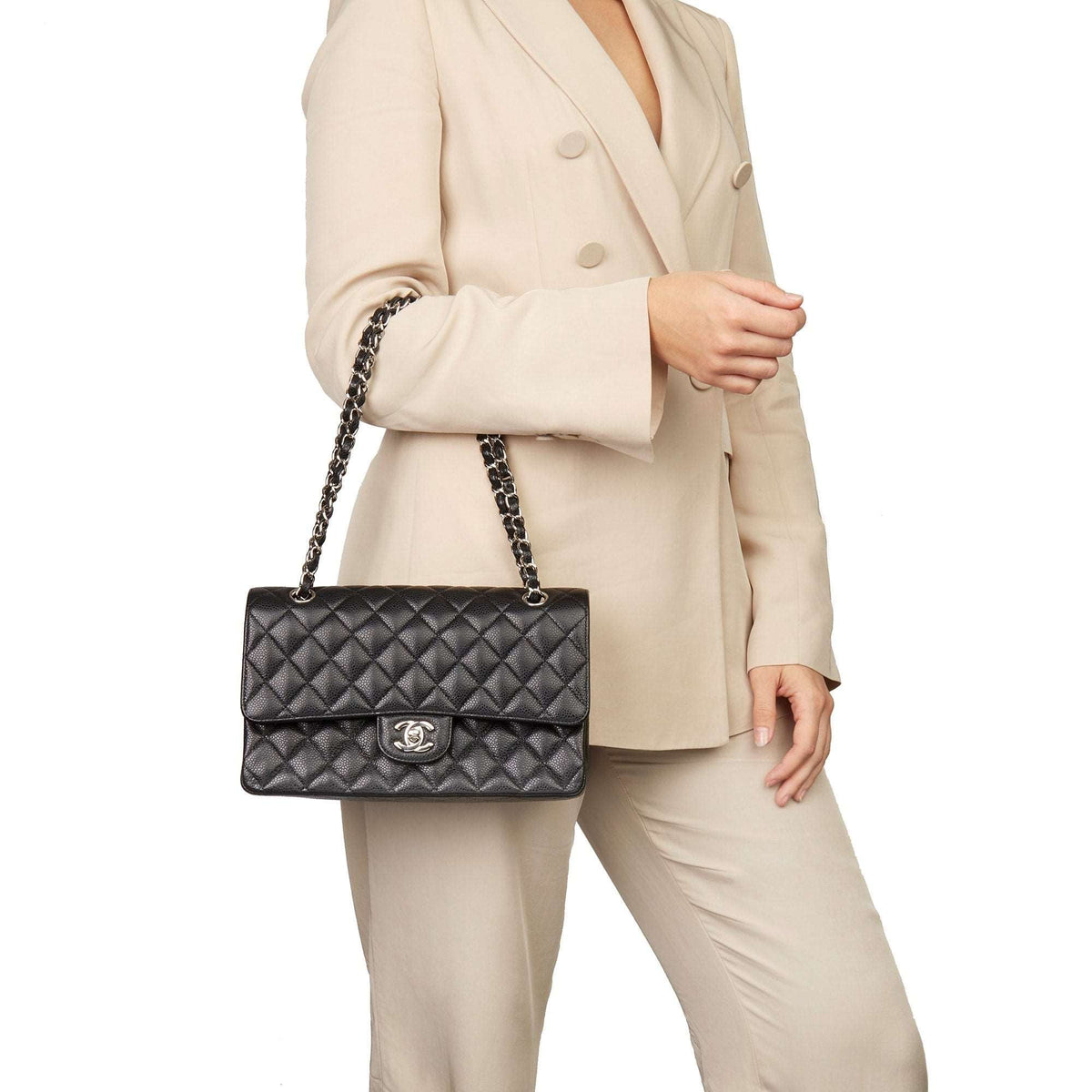 Chanel Classic Flap Bag with Silver Hardware - Black