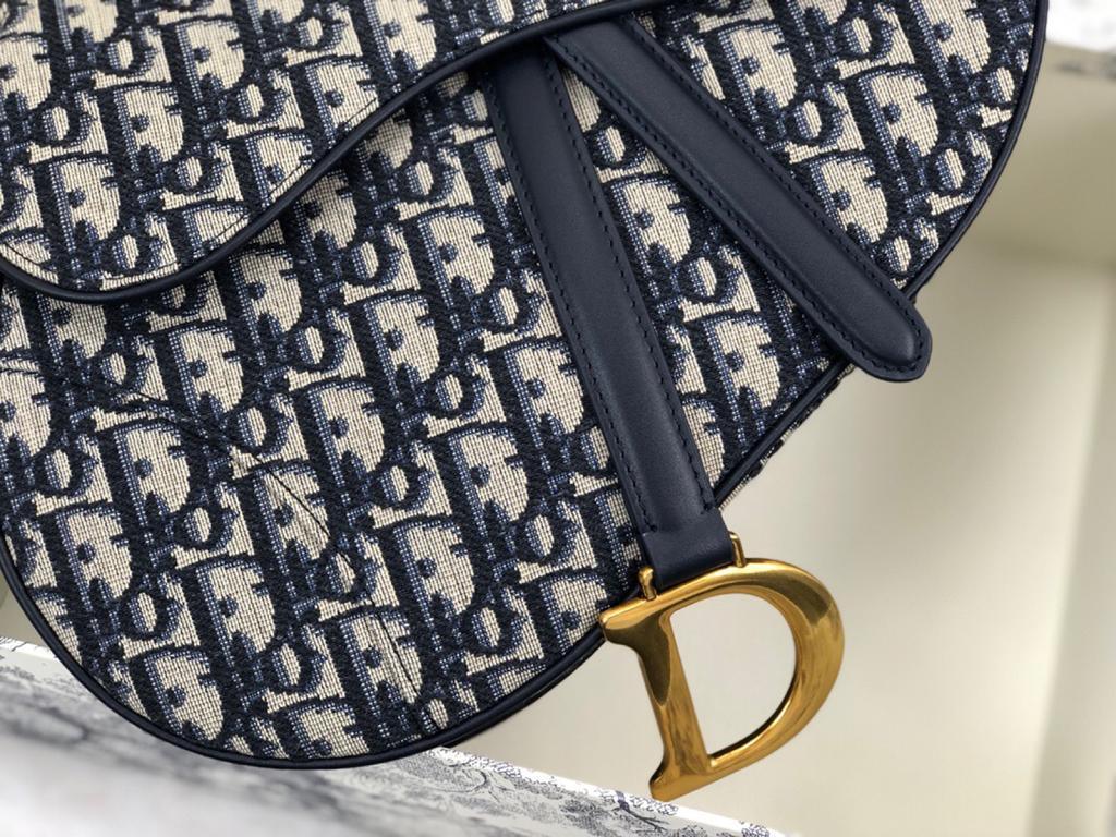 Dior Medium Saddle Bag with Strap Blue Oblique