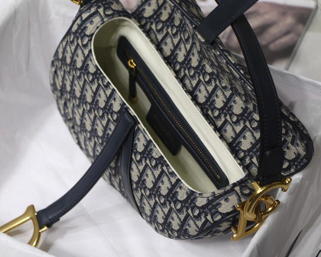 Dior Medium Saddle Bag with Strap Blue Oblique
