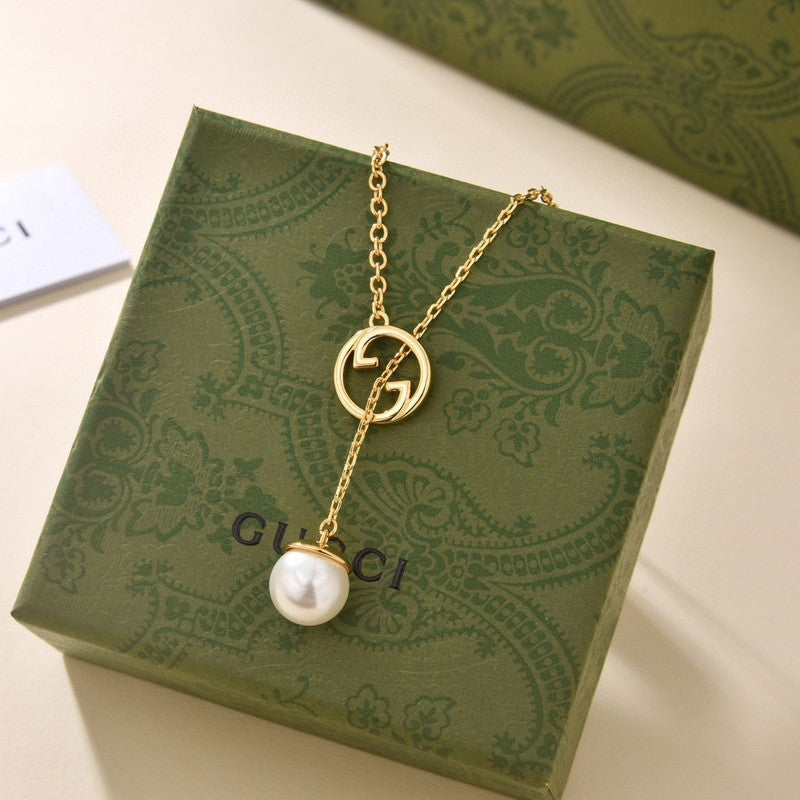 Gucci Double G Blondie Pearl Drop Necklace