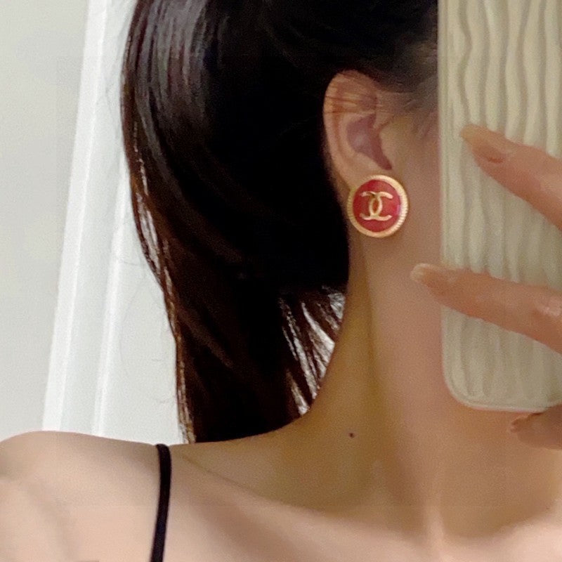 Chanel Red Round Earrings - 18K Yellow Gold