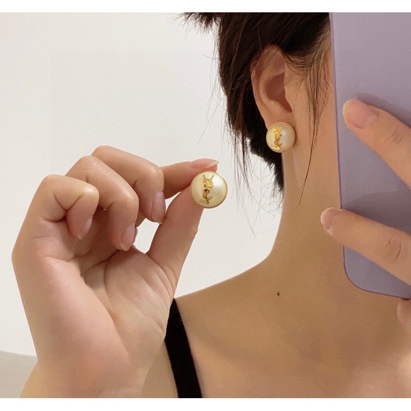 YSL White & Red Earrings - 18K Yellow Gold