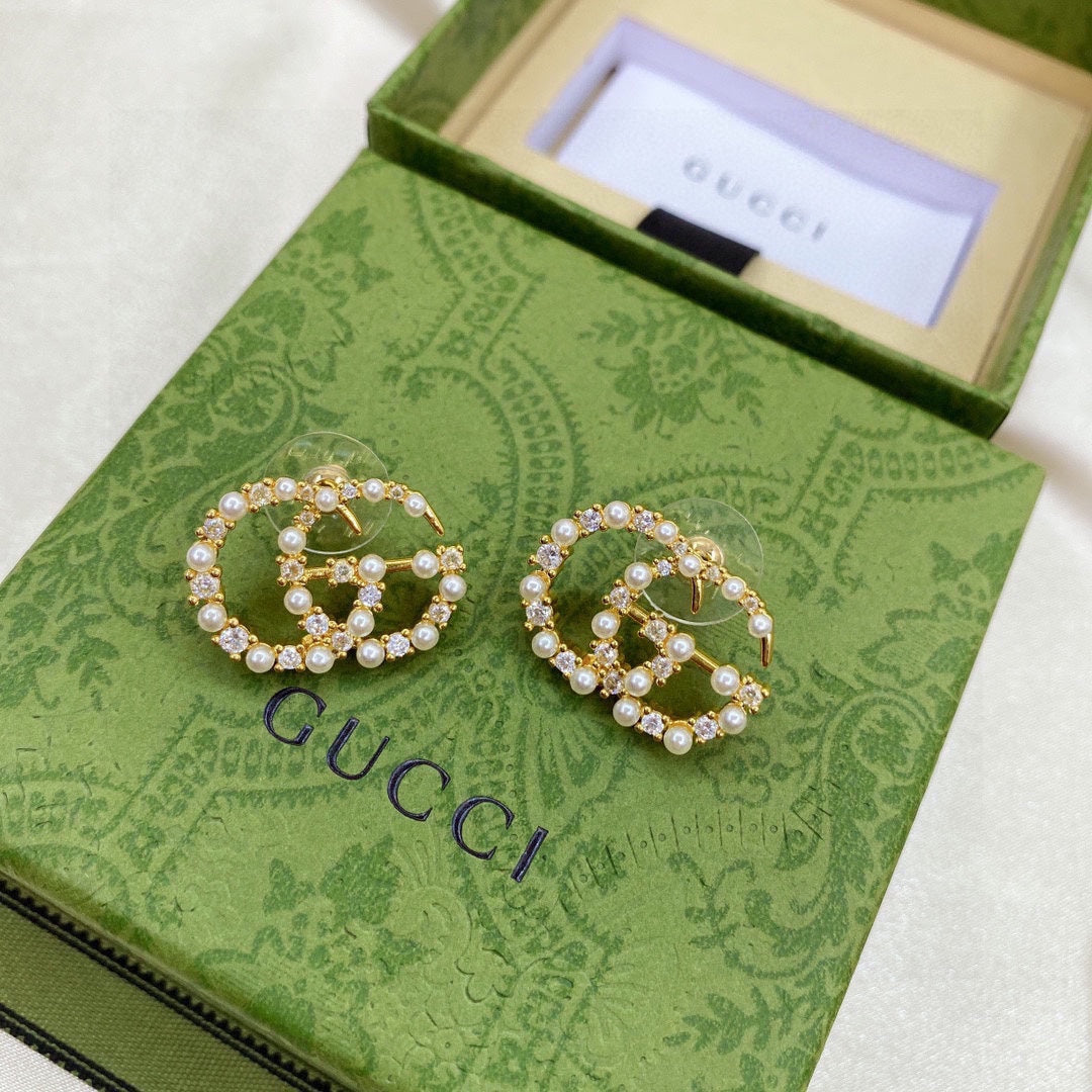 Gucci Double G Pearl Earrings - 18K Yellow Gold