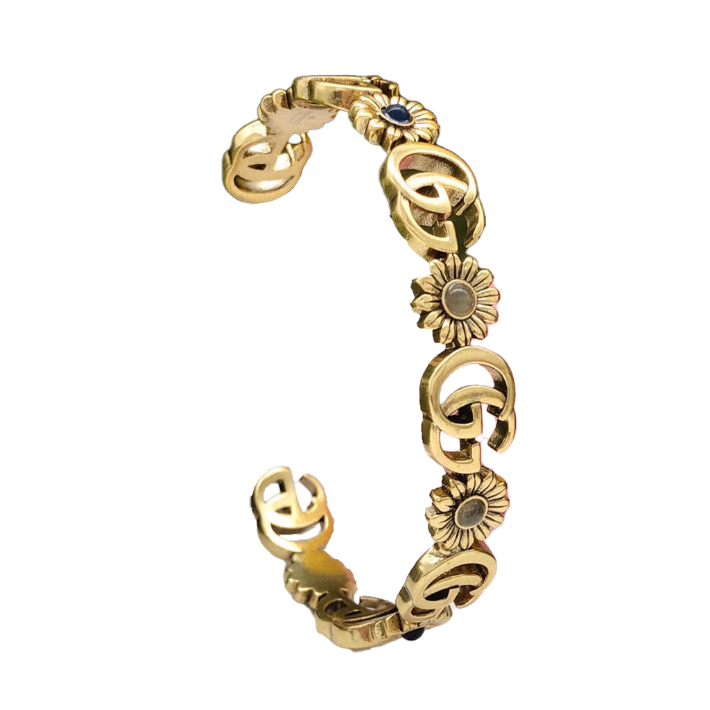 Gucci Double G Flowers Open Cuff Bracelet